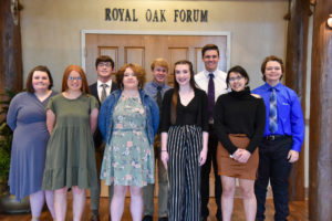 Pictured (Left to Right): Lyllian Puckett (Bradlyeville), Olivia Maggard (Bradleyville), Gavin Allred (Branson), Beverly McNece (Lutie), Benjamin “Heath” Stark (Branson), Laurynn Brooks (Ava), Kenneth Martin (Nixa), Cristina Hernandez (Hollister), and Morgan Brown (Forsyth). 