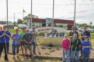 One of the 2021 Plugged-In grant recipients, Ava Lions Club complete the revitalization of the Ava welcome sign with help from the community and WRVEC employees.