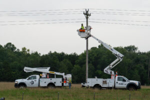 Pictured the raising of the Fiber project featuring contractors from ITG Communications. 