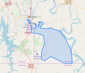 Picture of map area where White River Connect is now signing up customers in parts of Kirbyville and Hollister for its high-speed fiber internet service.